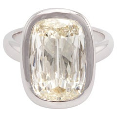 GIA 7,51 Carati Diamante Antico Taglio Cuscino Oro Bianco 18k Lunetta Solitario Ri