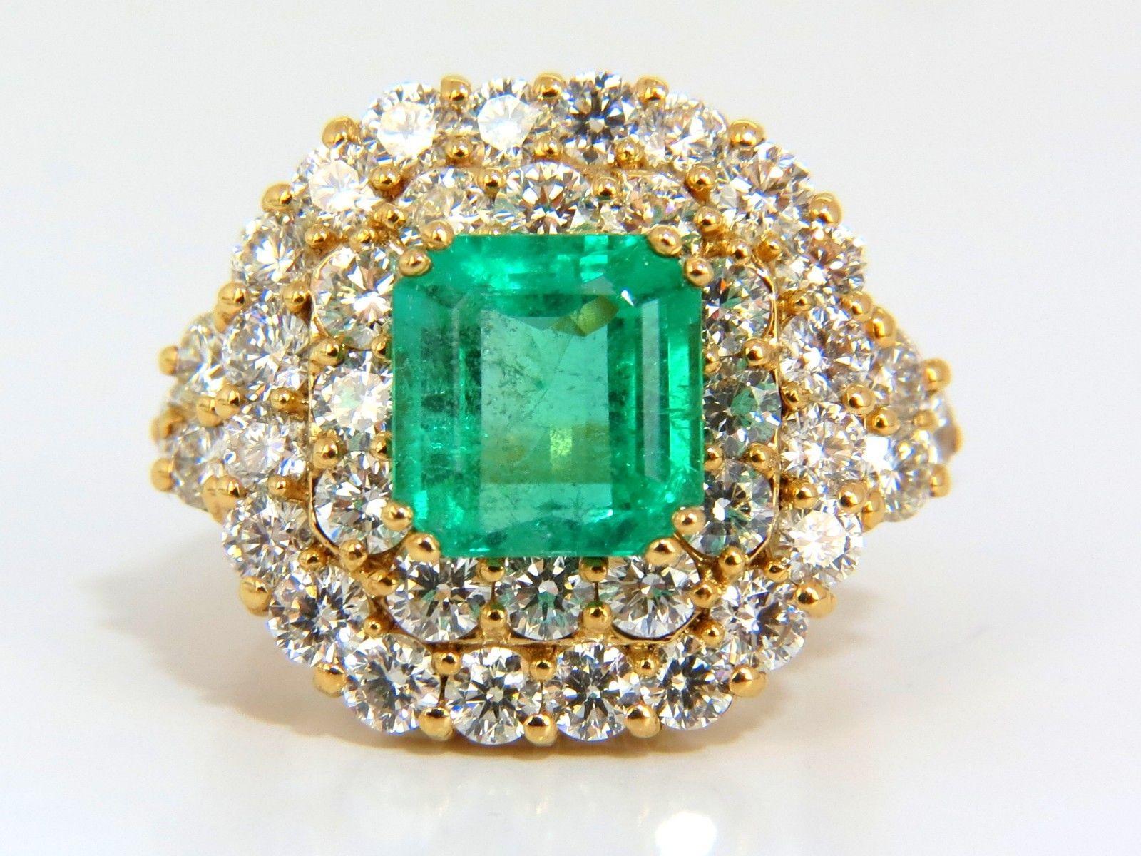 GIA Natural Emerald double halo diamonds ring.



3.45ct. natural Colombian emerald

Report: 5151822651

 Transparent, Bright green 

Classic emerald cut



4.06ct Round, Full cut diamonds.

Vs-2 clarity,  G-colors.

18kt. yellow gold.

12.5