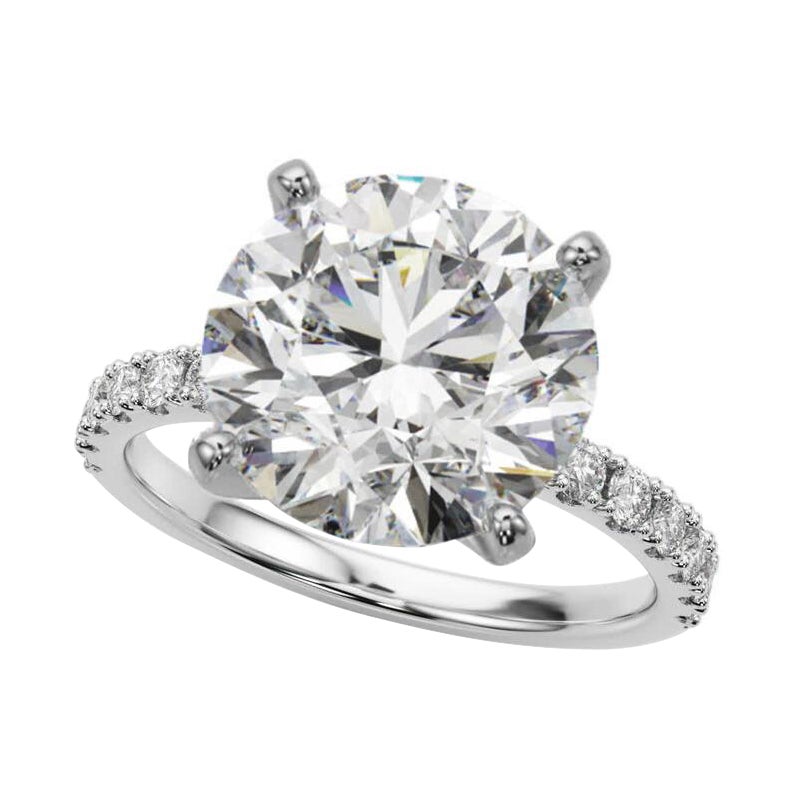 GIA 7.52ct Round Solitaire with Half Eternity 18K White Gold Diamond Ring (bague à diamant en or blanc 18K)