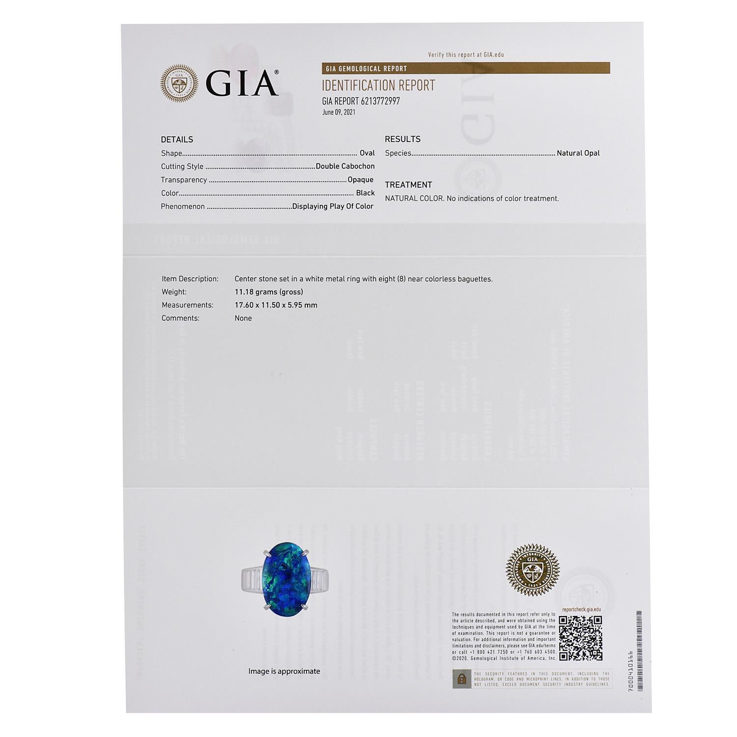 Ovaler Platin-Cocktailring mit GIA 7,53 Karat schwarzem Opal und Diamant (Ovalschliff) im Angebot