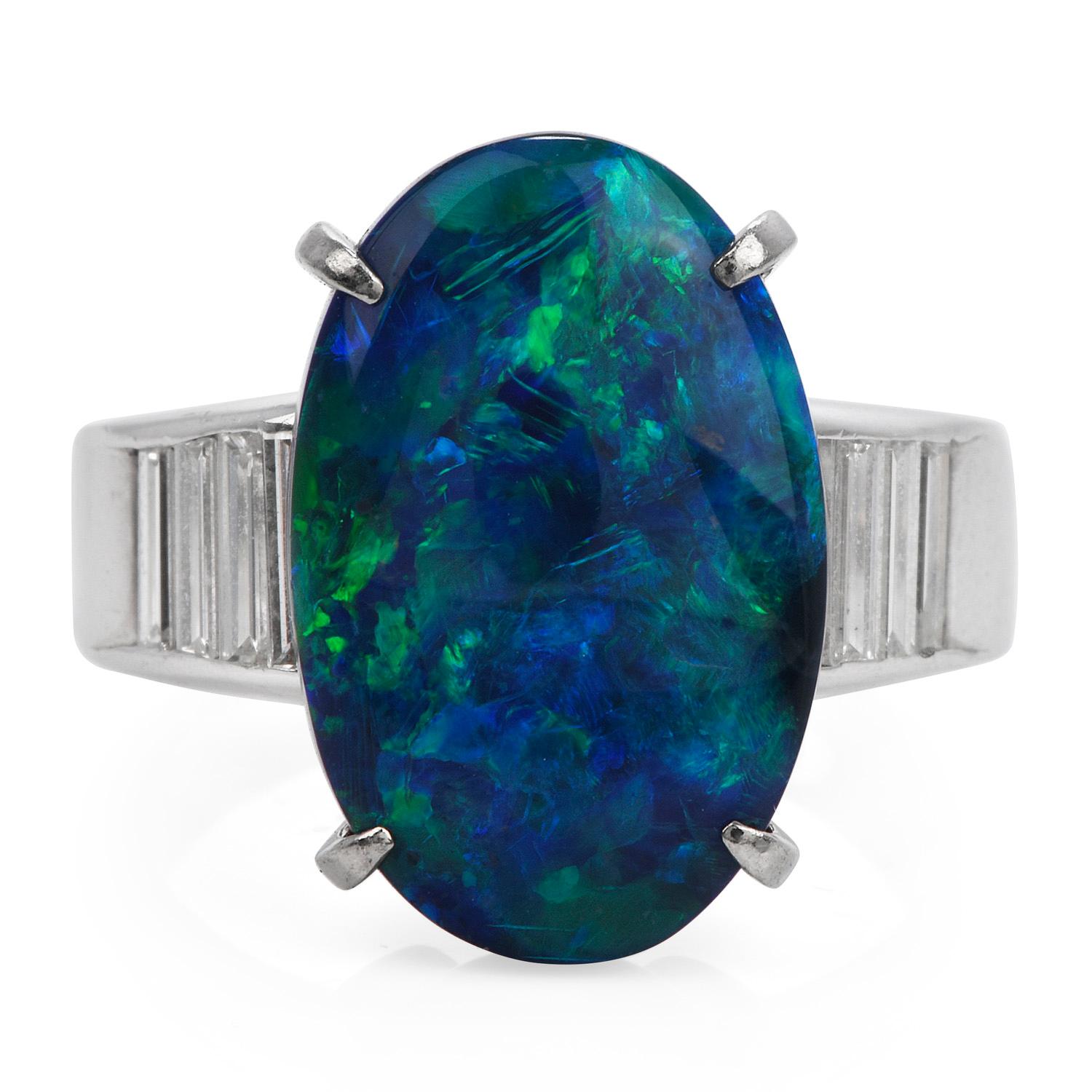 GIA 7.53ct Black Opal Diamond Platinum Oval Cocktail Ring In Excellent Condition For Sale In Miami, FL
