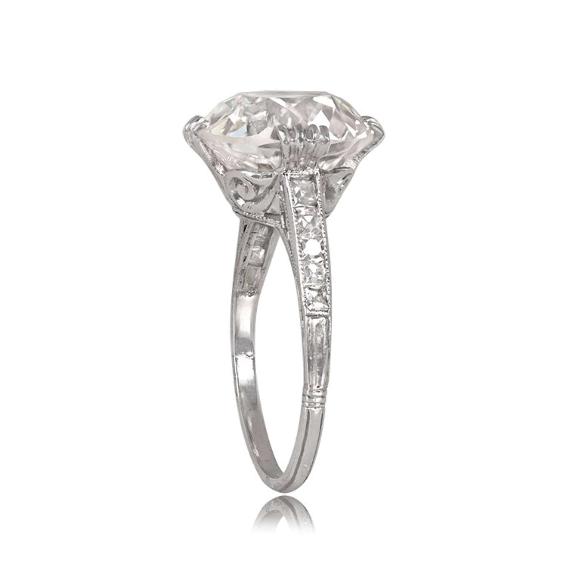 Art déco GIA Bague de fiançailles solitaire en diamant de taille européenne ancienne de 7,55ct, platine en vente