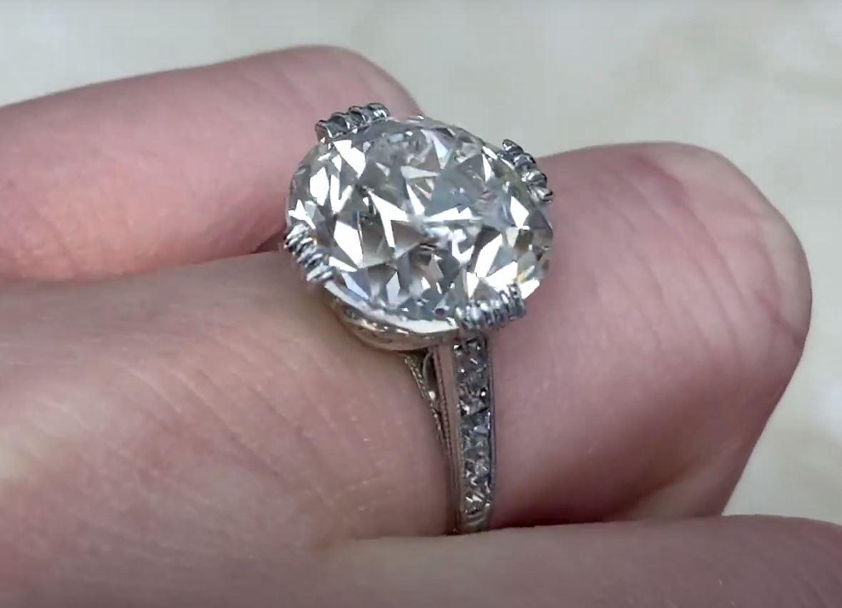 GIA Bague de fiançailles solitaire en diamant de taille européenne ancienne de 7,55ct, platine en vente 1