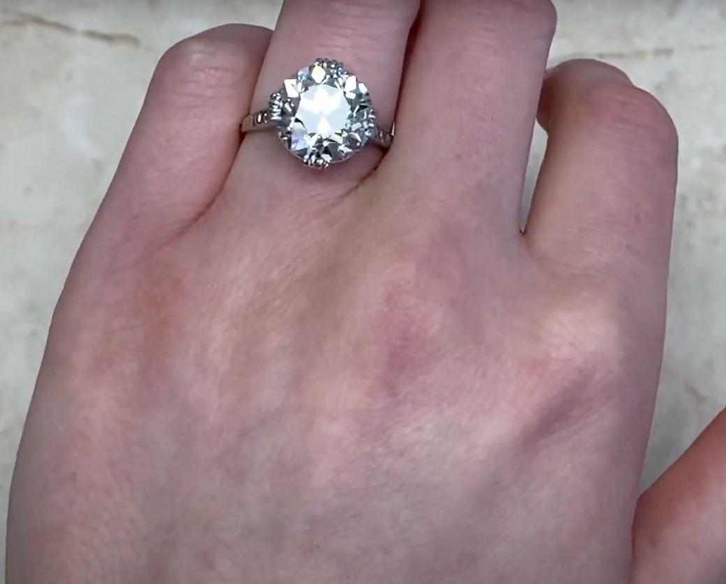 GIA Bague de fiançailles solitaire en diamant de taille européenne ancienne de 7,55ct, platine en vente 3