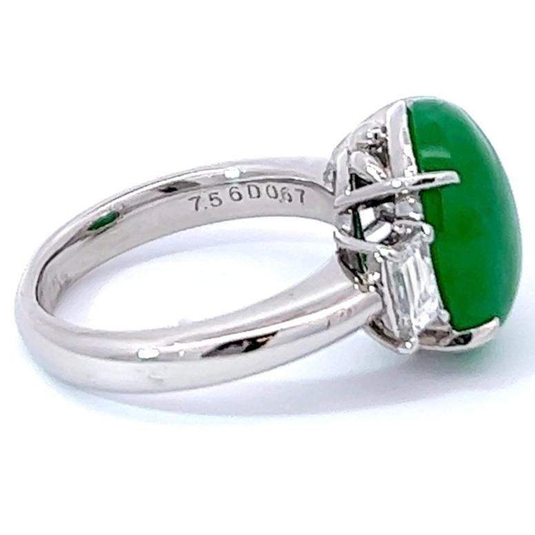 GIA 7.56 Carat Untreated Jade Diamond Platinum Ring In Excellent Condition In Beverly Hills, CA