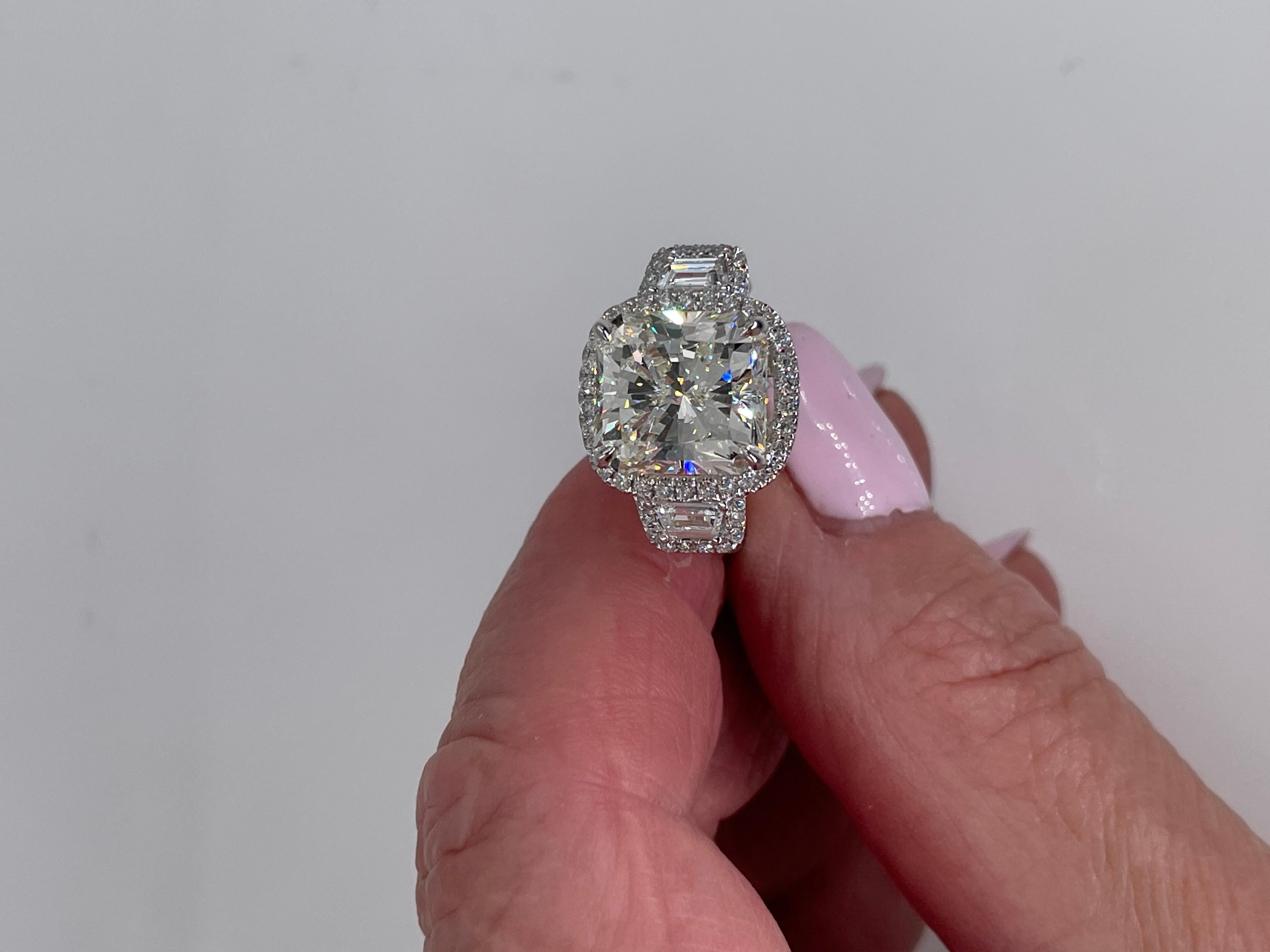 GIA 7.58ctw Estate Radiant Cut & Trapezoids  Diamond Engagement Halo 18kWG Ring 8