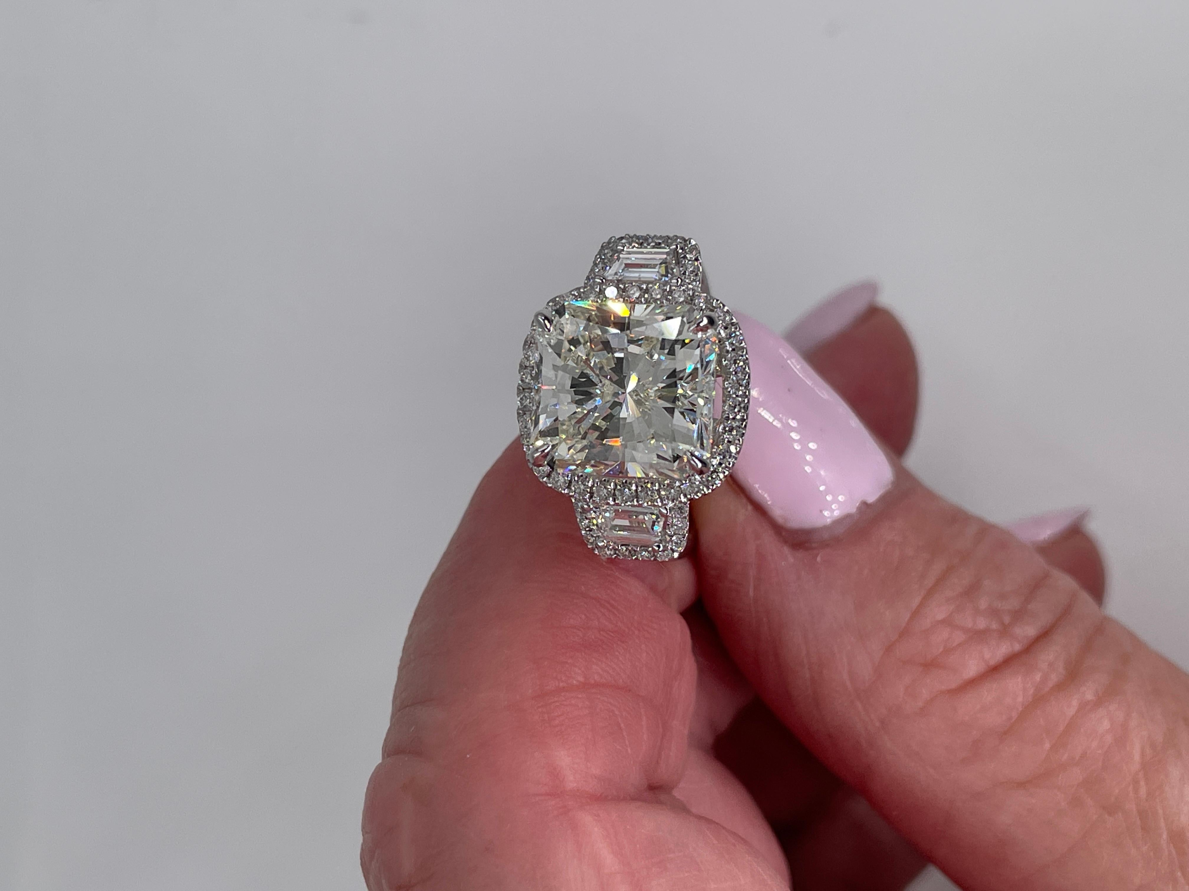 GIA 7.58ctw Estate Radiant Cut & Trapezoids  Diamond Engagement Halo 18kWG Ring 10