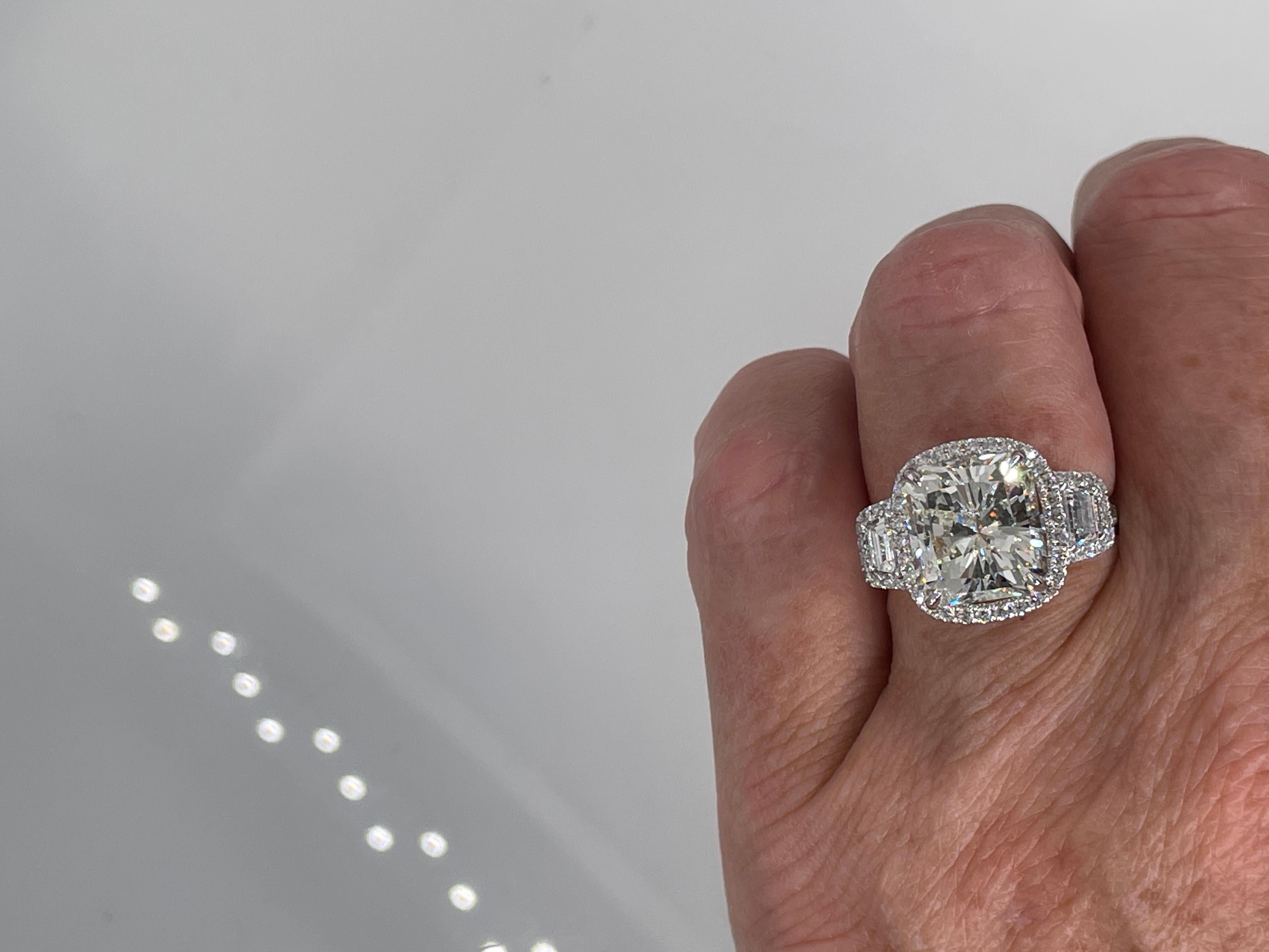GIA 7.58ctw Estate Radiant Cut & Trapezoids  Diamond Engagement Halo 18kWG Ring 11