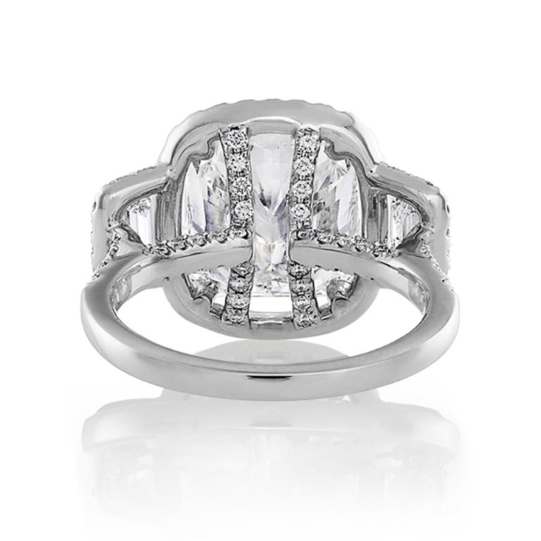 Women's GIA 7.58ctw Estate Radiant Cut & Trapezoids  Diamond Engagement Halo 18kWG Ring