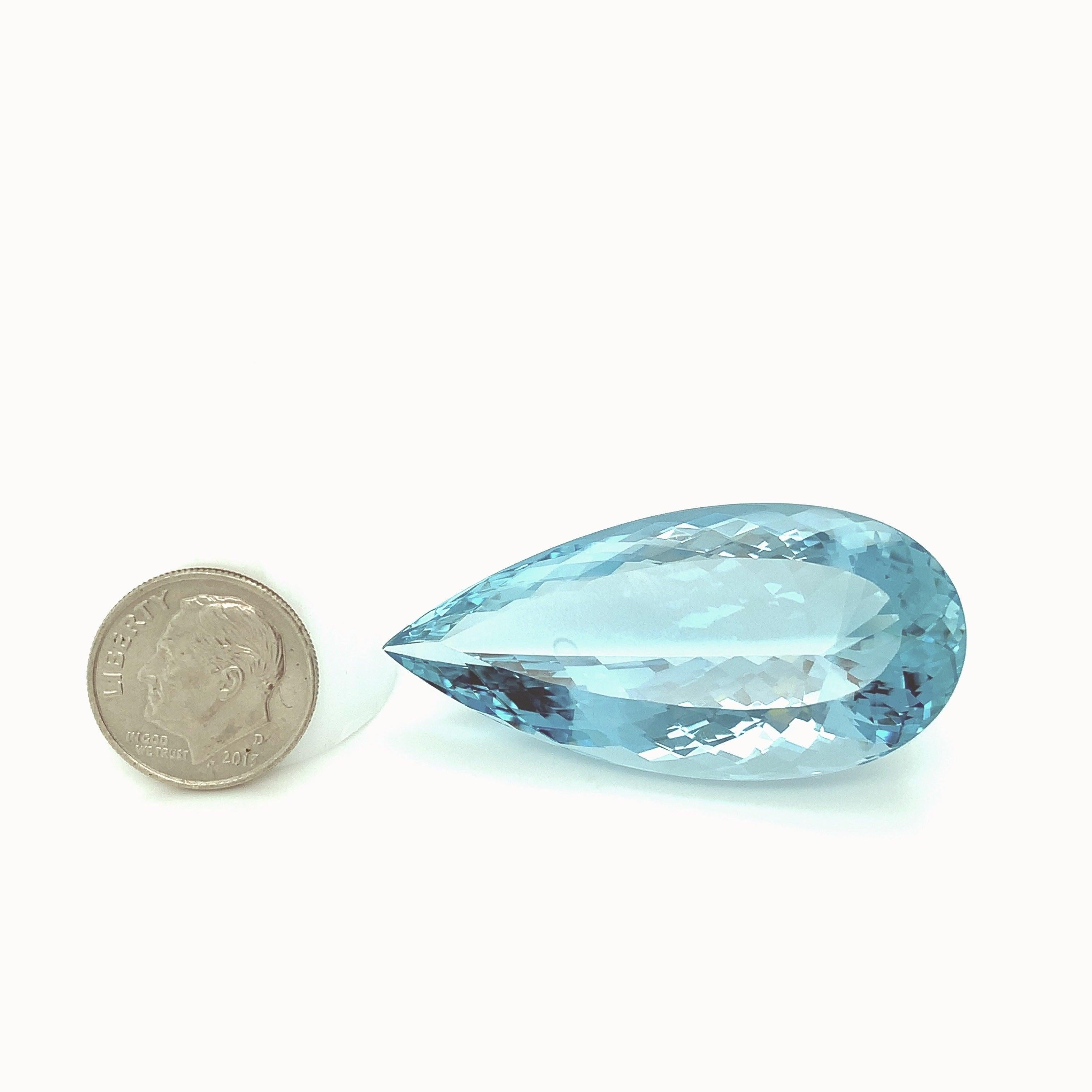 Women's or Men's 76.22 Carat Pear Shaped Aquamarine, Loose Gemstone, GIA Certified For Sale