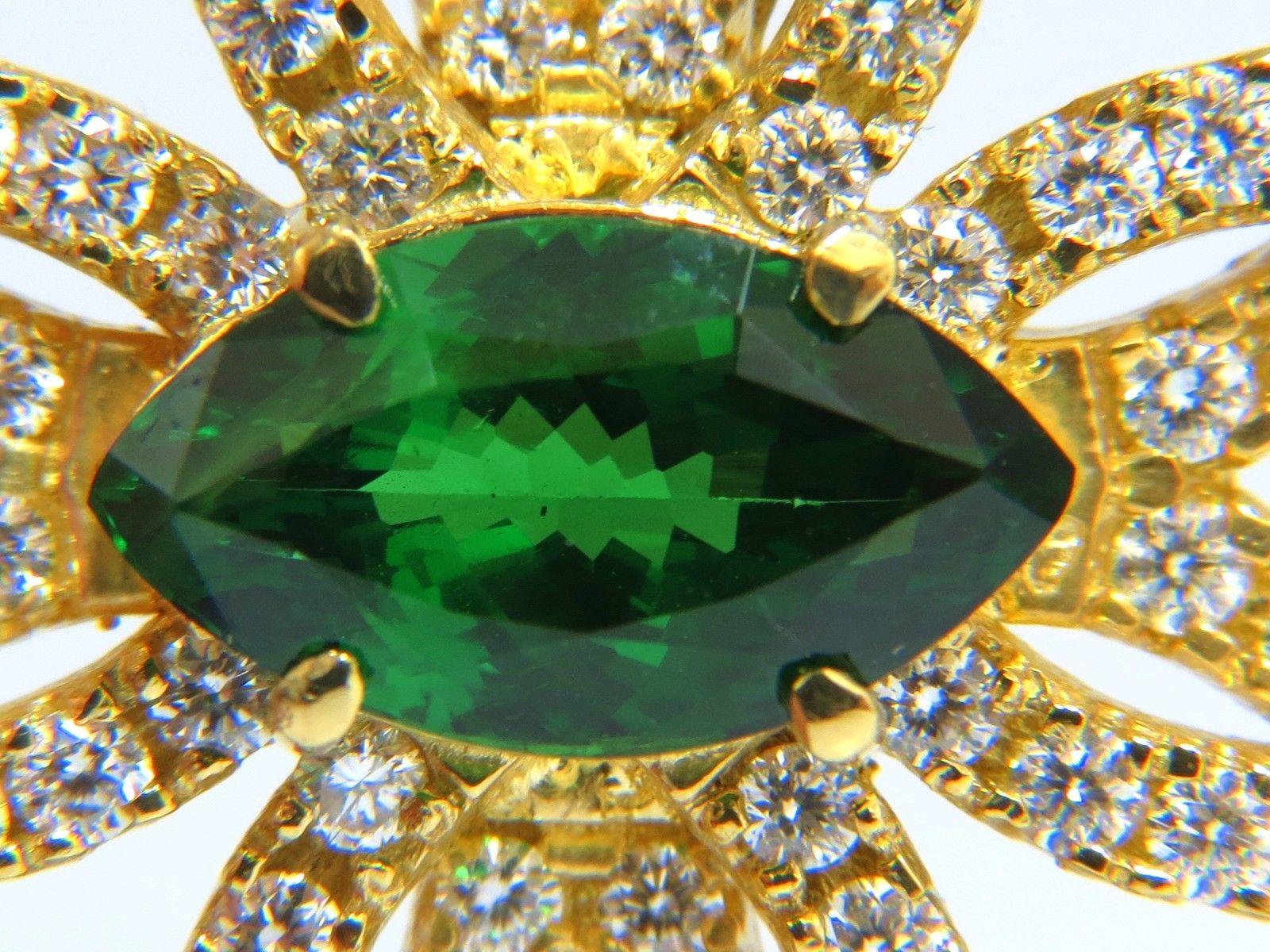 GIA 7,63 Karat natürliche lebhafte grüne Marquise Tsavorit Diamanten Brosche Anstecknadel für Damen oder Herren im Angebot