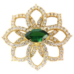 GIA 7.63 Carat Natural Vivid Green Marquise Tsavorite Diamonds Brooch Pin*