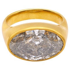 GIA 7.66 Carat Salt & Pepper Diamond 18k Yellow Gold Bezel Set Ring