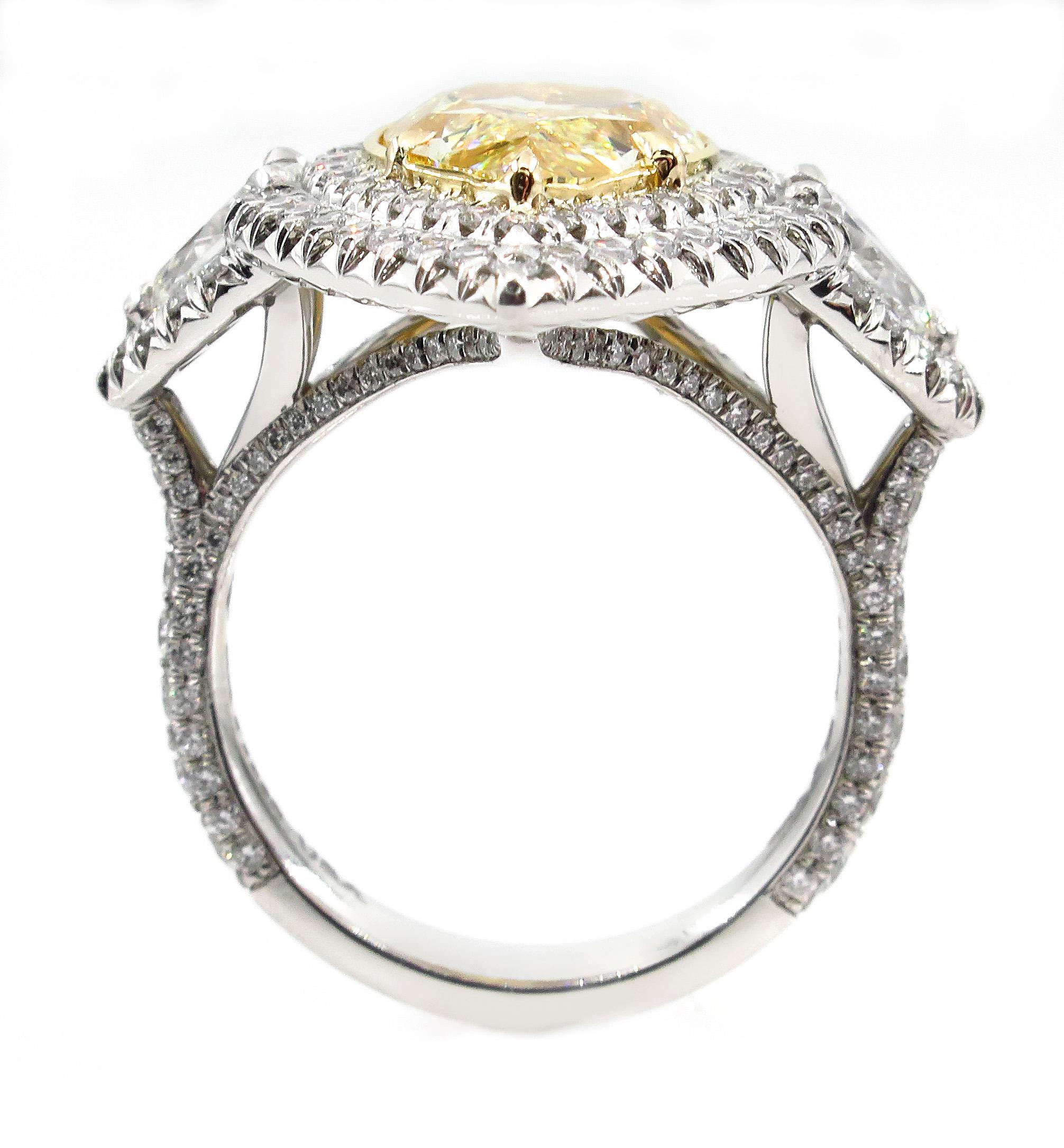 GIA 7.66 Carat Estate Fancy Yellow Pear Diamond Engagement Ring Plat Yellow Gold In Good Condition In New York, NY