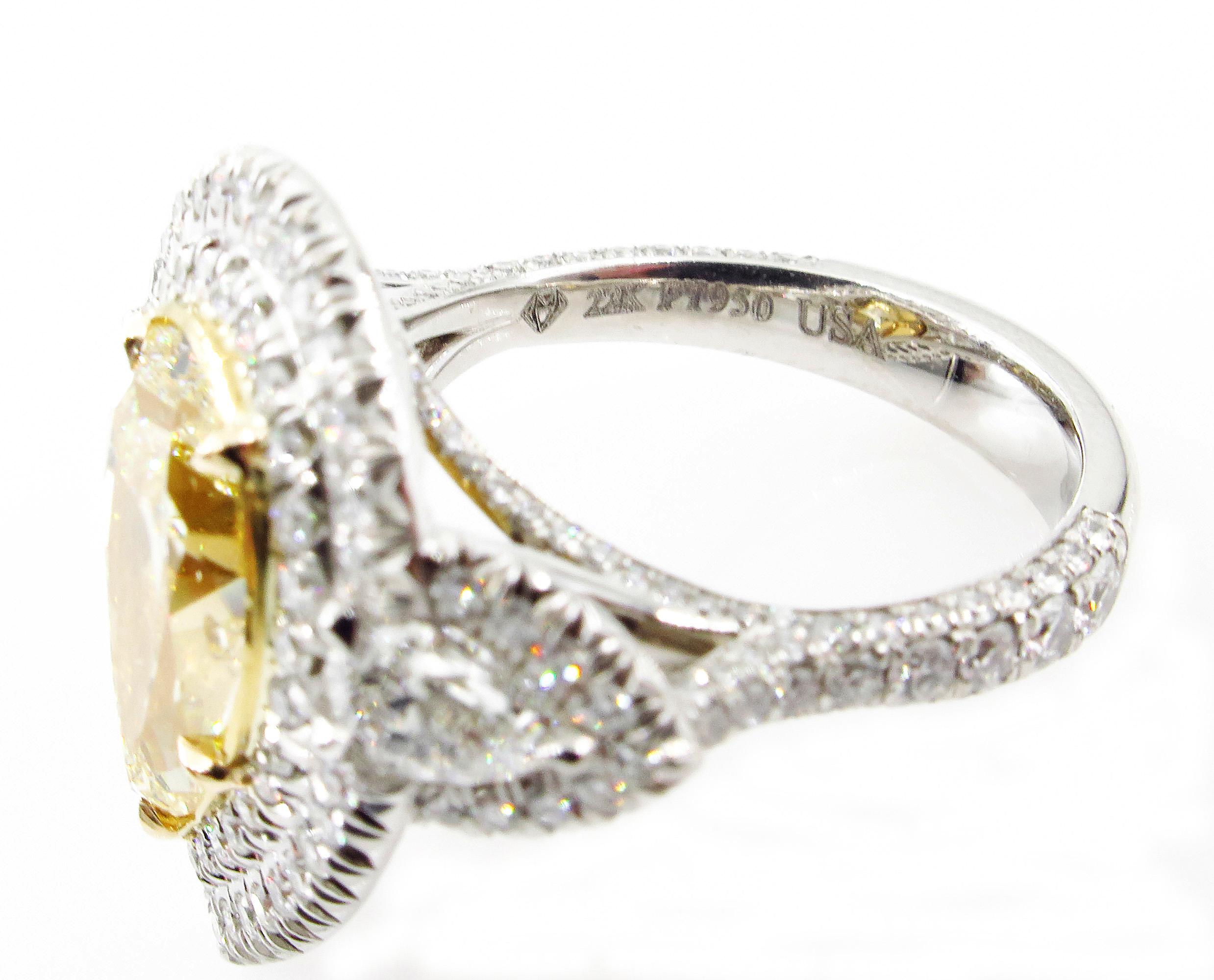 GIA 7.66 Carat Estate Fancy Yellow Pear Diamond Engagement Ring Plat Yellow Gold 1