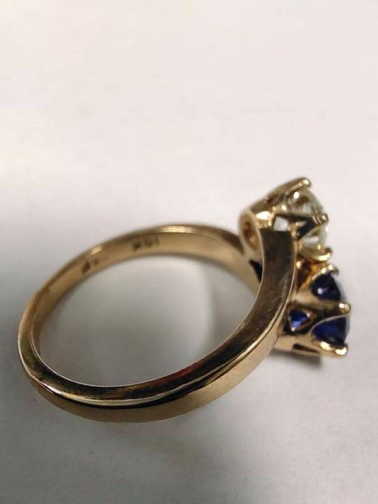 Art Nouveau GIA .76ct Old Euro Diamond Bypass Ring .85ct Natural Sapphire Solid Gold Ring For Sale