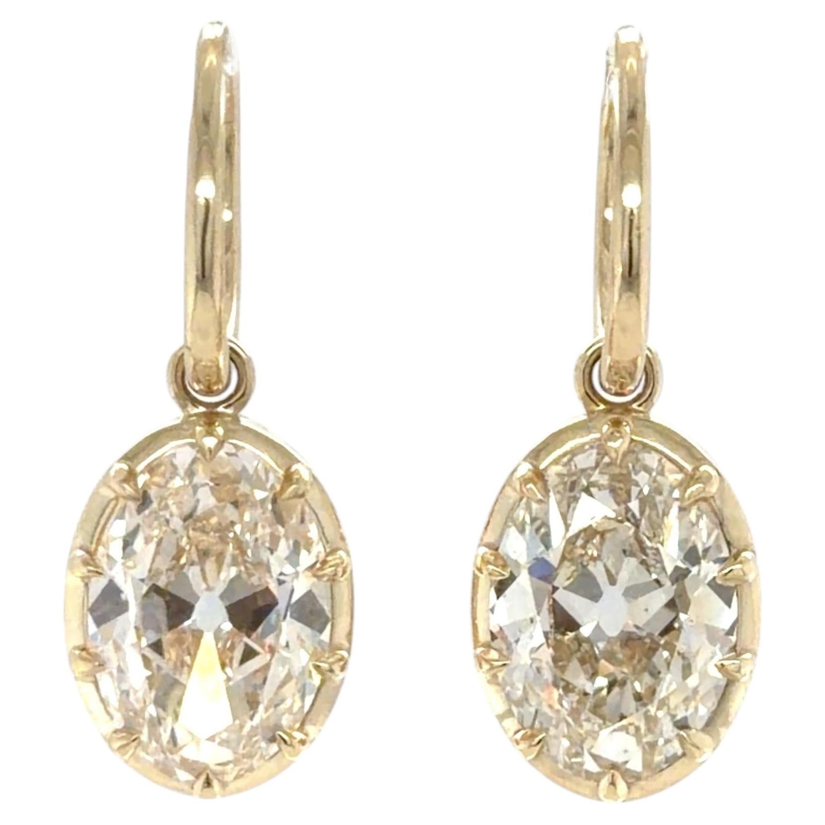 GIA 7.86 Carat Antique Oval Cut Diamond Drop Hoop Earrings