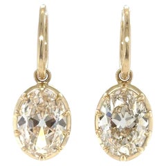 GIA 7.86 Carat Antique Oval Cut Diamond Drop Hoop Earrings