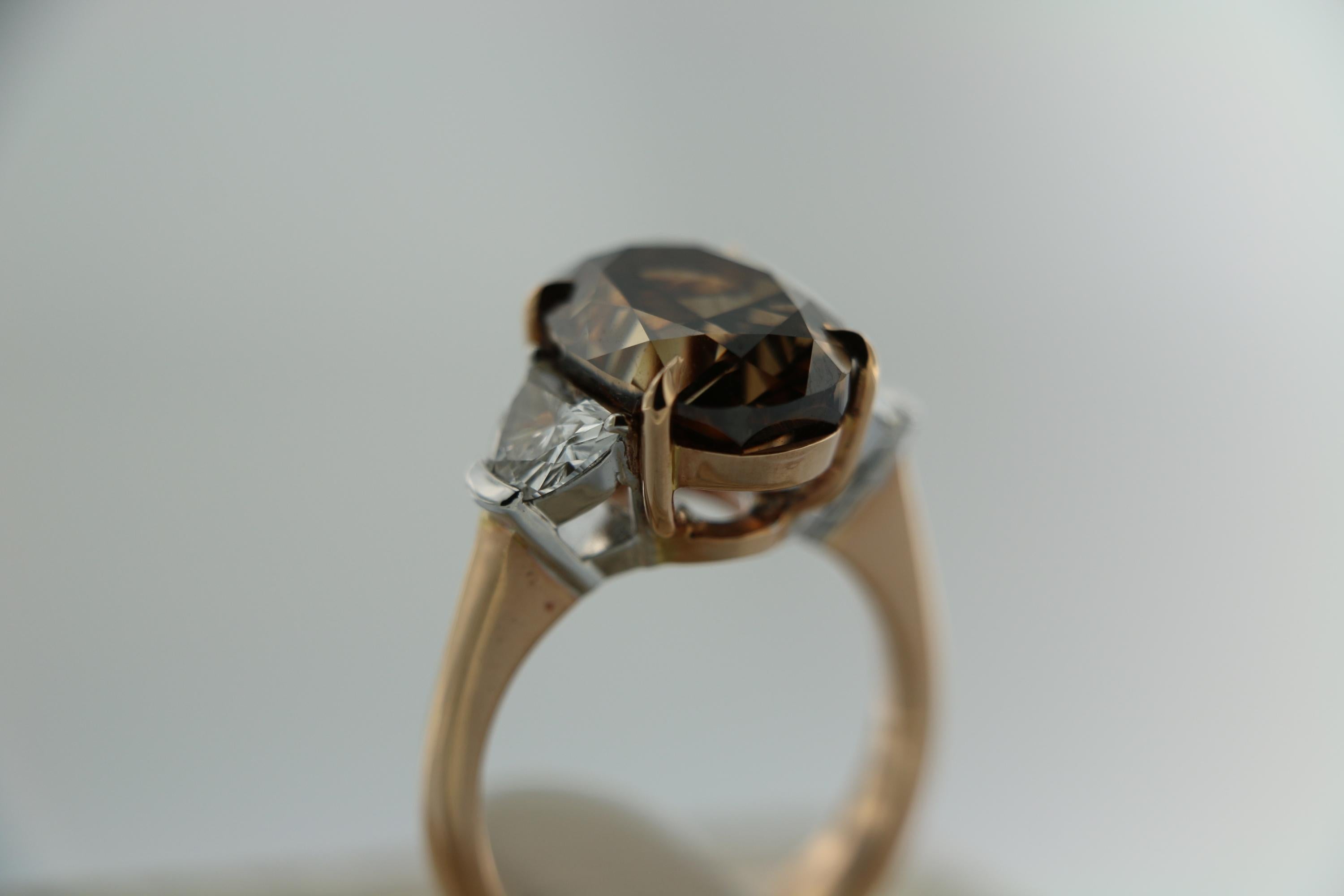 Contemporary GIA 7.97 Carat Natural Fancy Dark Orange Brown Oval brilliant Diamond Ring. For Sale