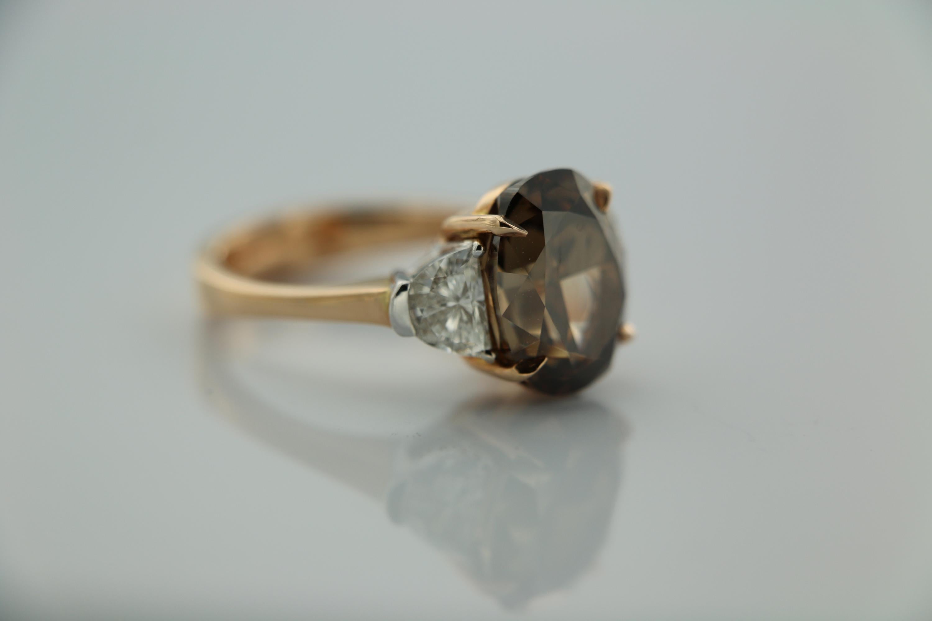 Women's or Men's GIA 7.97 Carat Natural Fancy Dark Orange Brown Oval brilliant Diamond Ring. For Sale