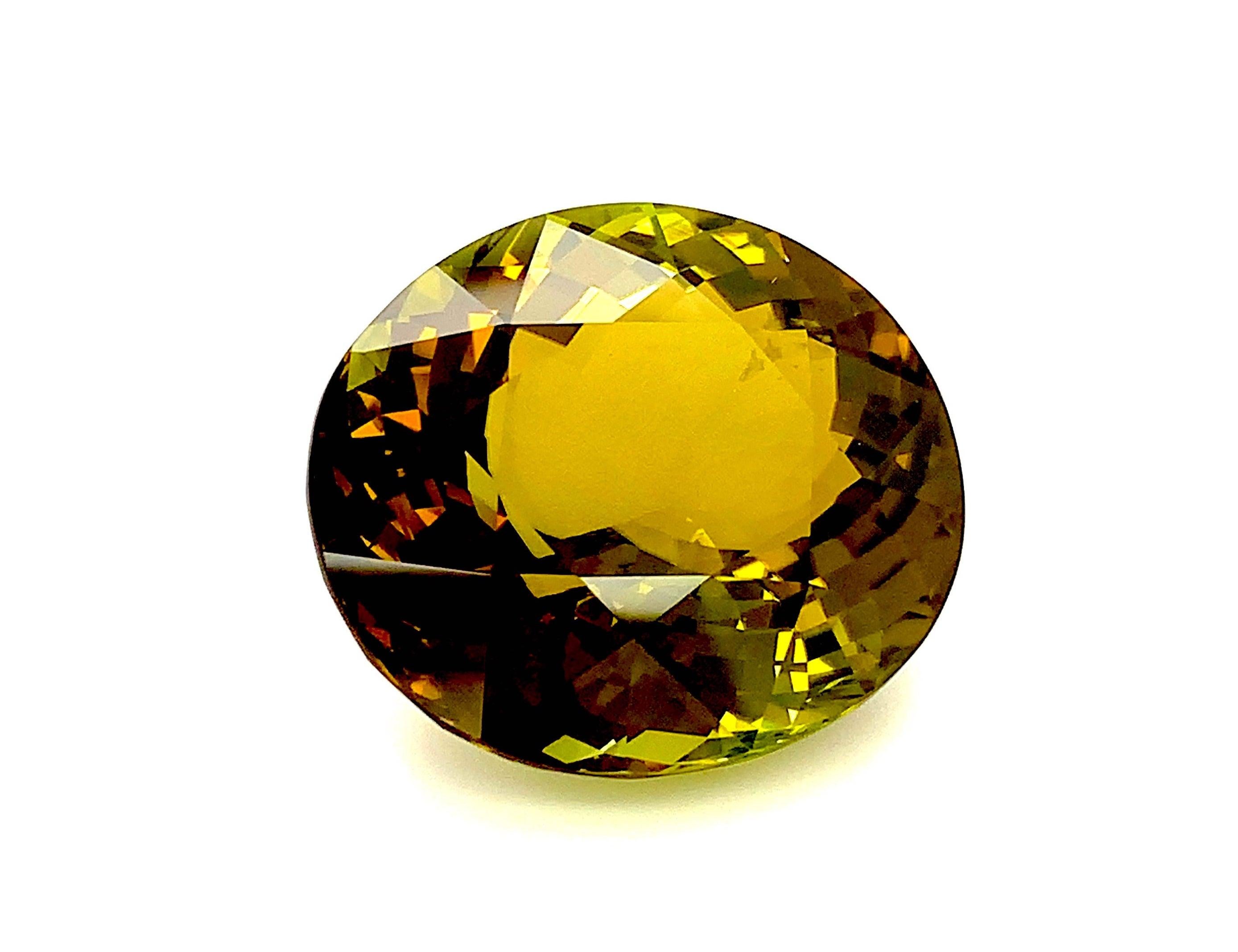  79.78 Carat Golden Olive Tourmaline Oval, Loose Gemstone, GIA Certified ...A For Sale 2
