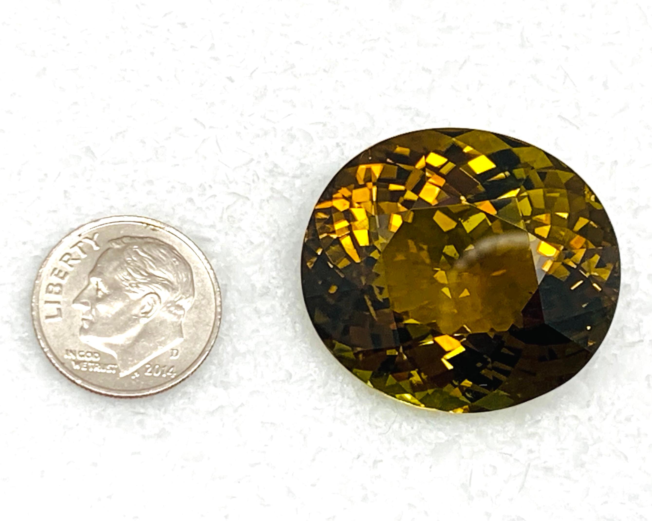  79.78 Carat Golden Olive Tourmaline Oval, Loose Gemstone, GIA Certified ...A For Sale 3