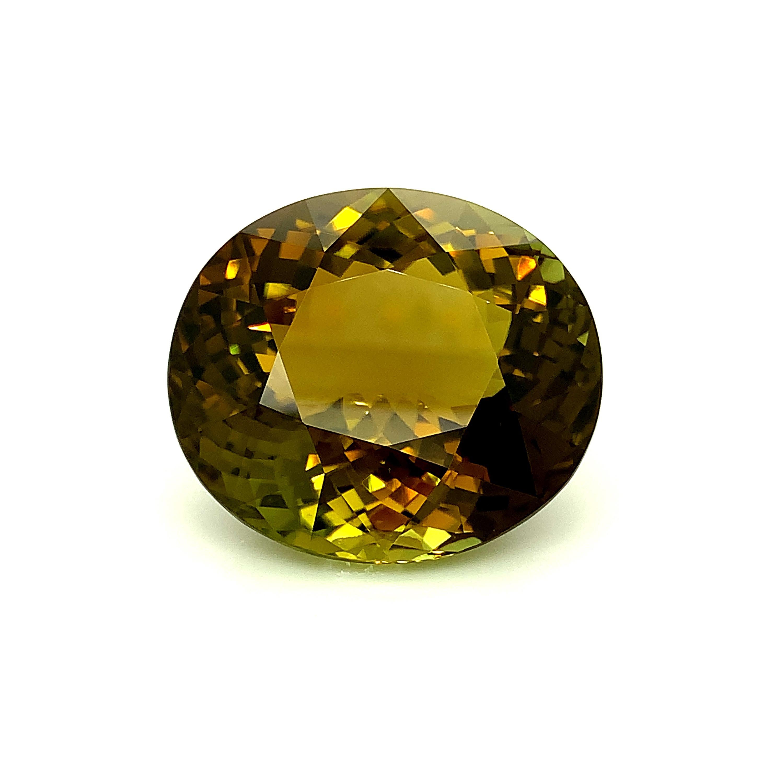 Artisan  79.78 Carat Golden Olive Tourmaline Oval, Loose Gemstone, GIA Certified ...A For Sale