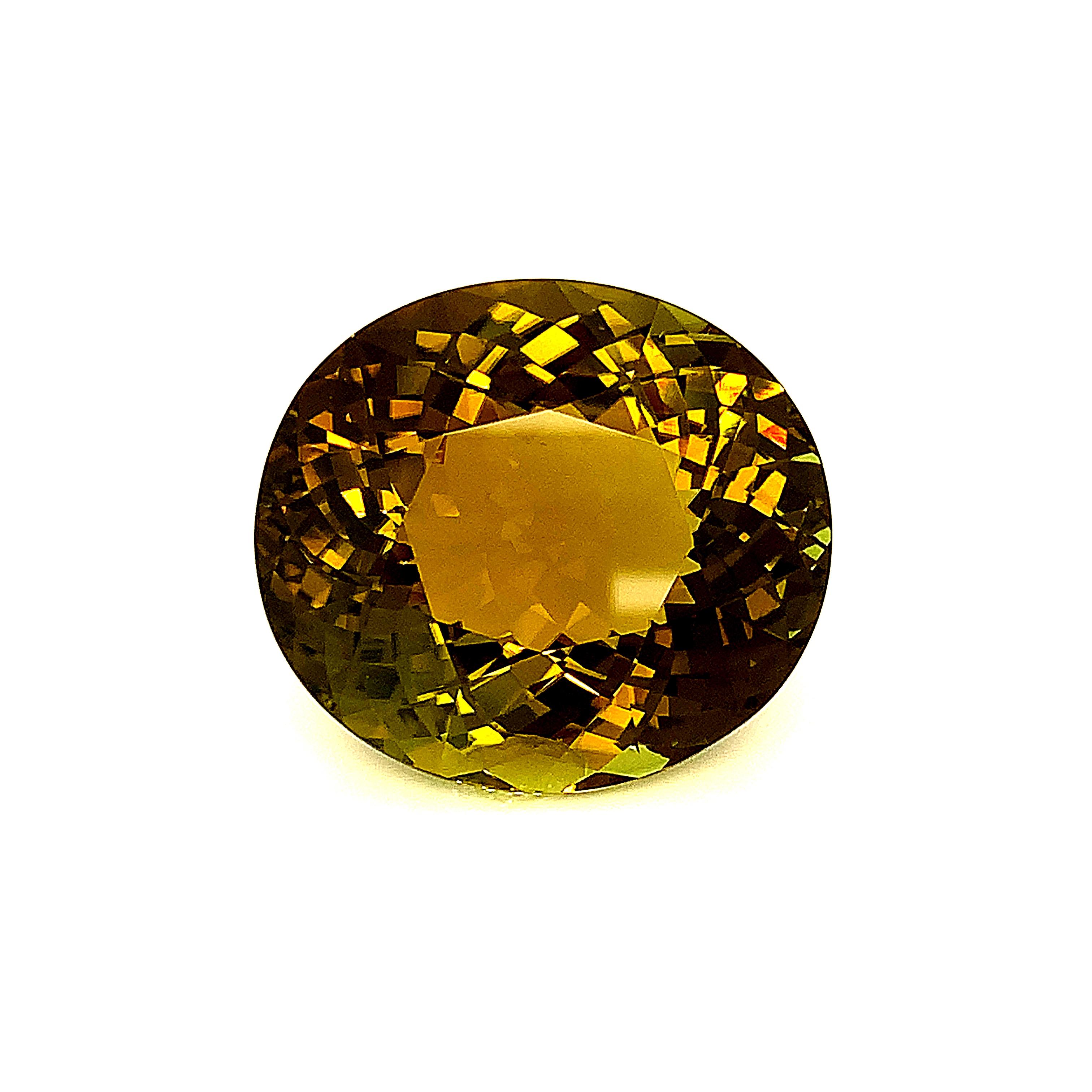Women's or Men's  79.78 Carat Golden Olive Tourmaline Oval, Loose Gemstone, GIA Certified ...A For Sale
