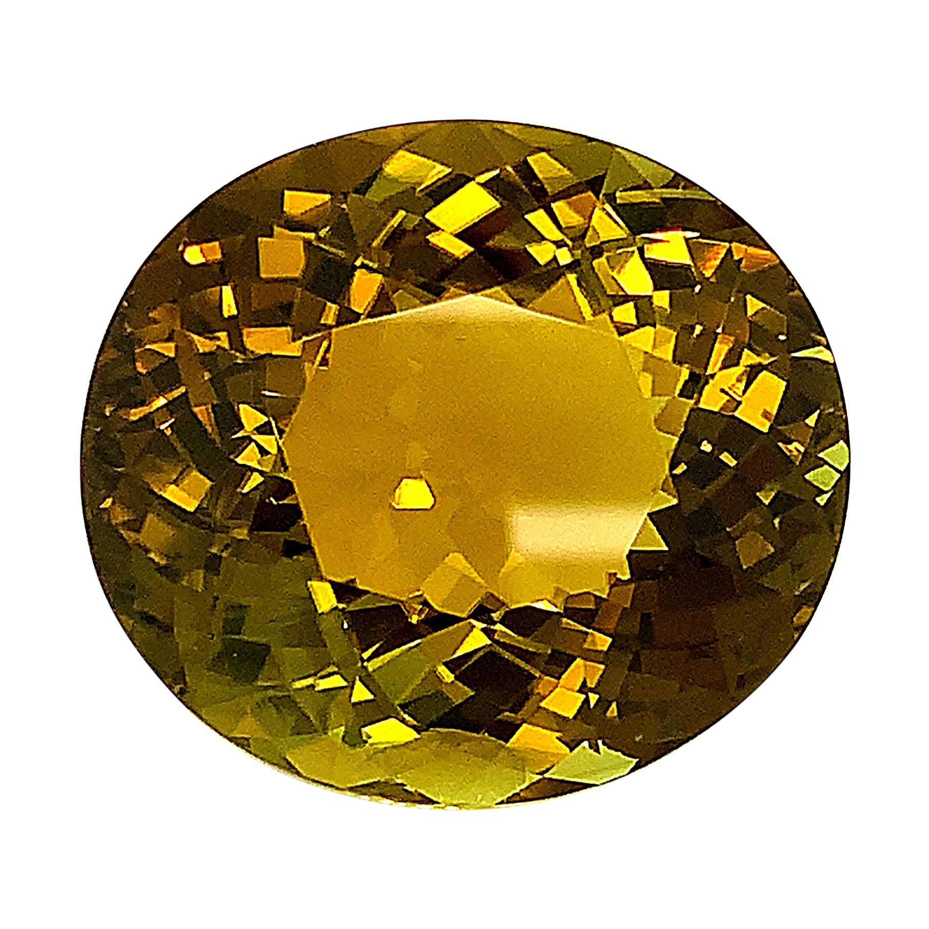  79.78 Carat Golden Olive Tourmaline Oval, Loose Gemstone, GIA Certified ...A For Sale