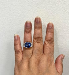 GIA 8 Carat No Heat Sri Lanka Blue Sapphire Octagon & Trapezoid Diamond Ring