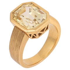 GIA 8.00 carat Ceylon no heat yellow sapphire 18k yellow gold bezel set ring