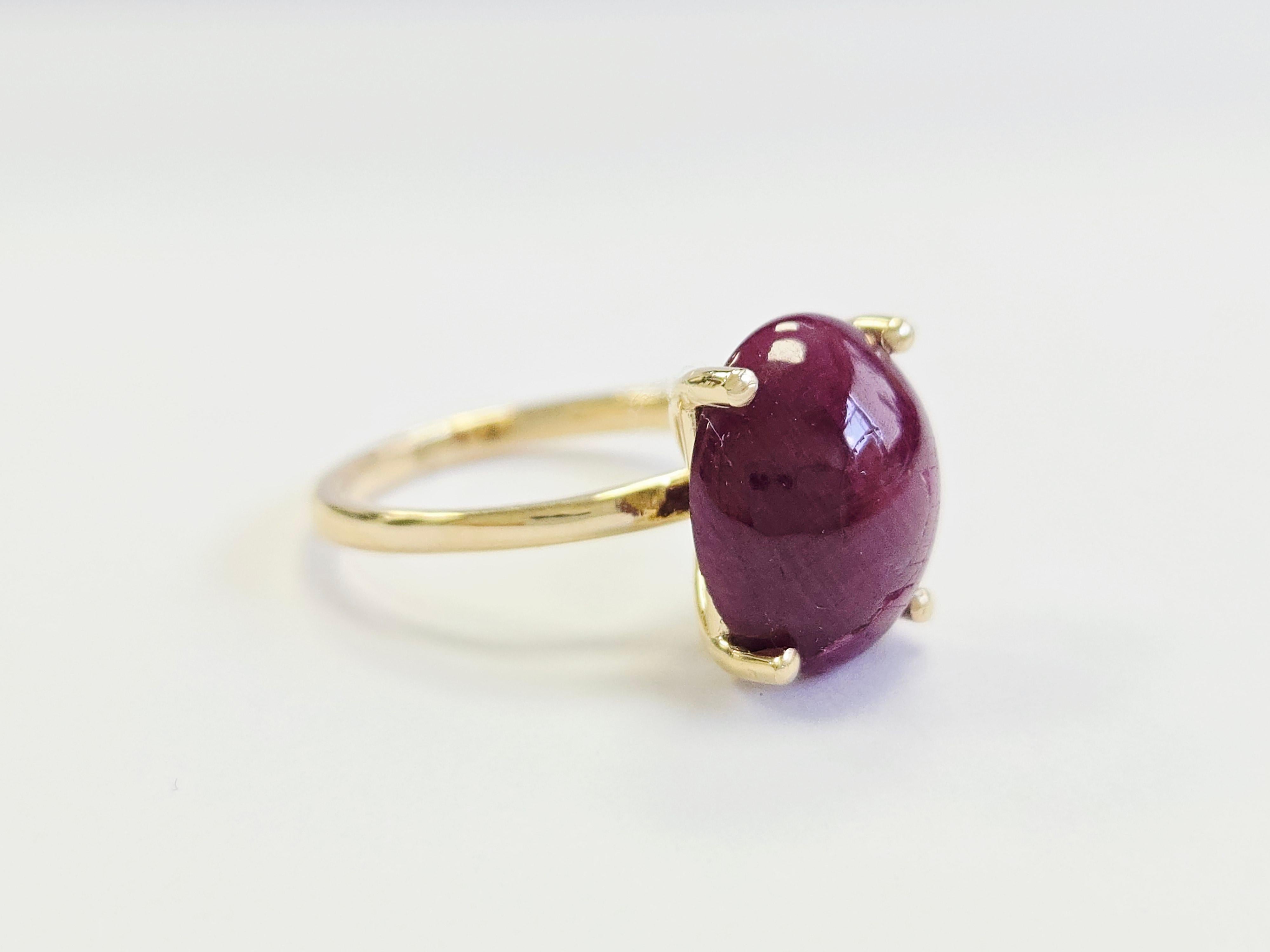 GIA 8.02 ct cabochon Ruby Ring 14 Karat Yellow Gold (Rundschliff) im Angebot
