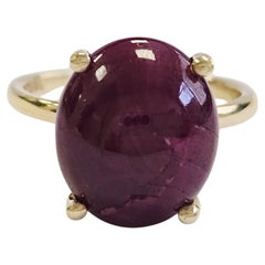 GIA 8.02 ct cabochon Ruby Ring 14 Karat Yellow Gold