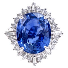 GIA 8.04ct Blue Sapphire Diamond Platinum Ballerina Halo Cocktail Ring