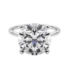 GIA 8,05ct Anello con diamante rotondo a fascia sottile con solitario incastonato in oro bianco 18 carati