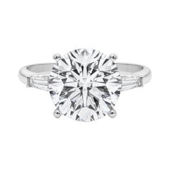 GIA 8.05ct Round Three-Stone Tapered Baguette 18K White Gold Diamond Ring