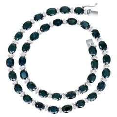 GIA 80.65 Carat Natural No Heat Blue Green Sapphire 14k White Gold Necklace