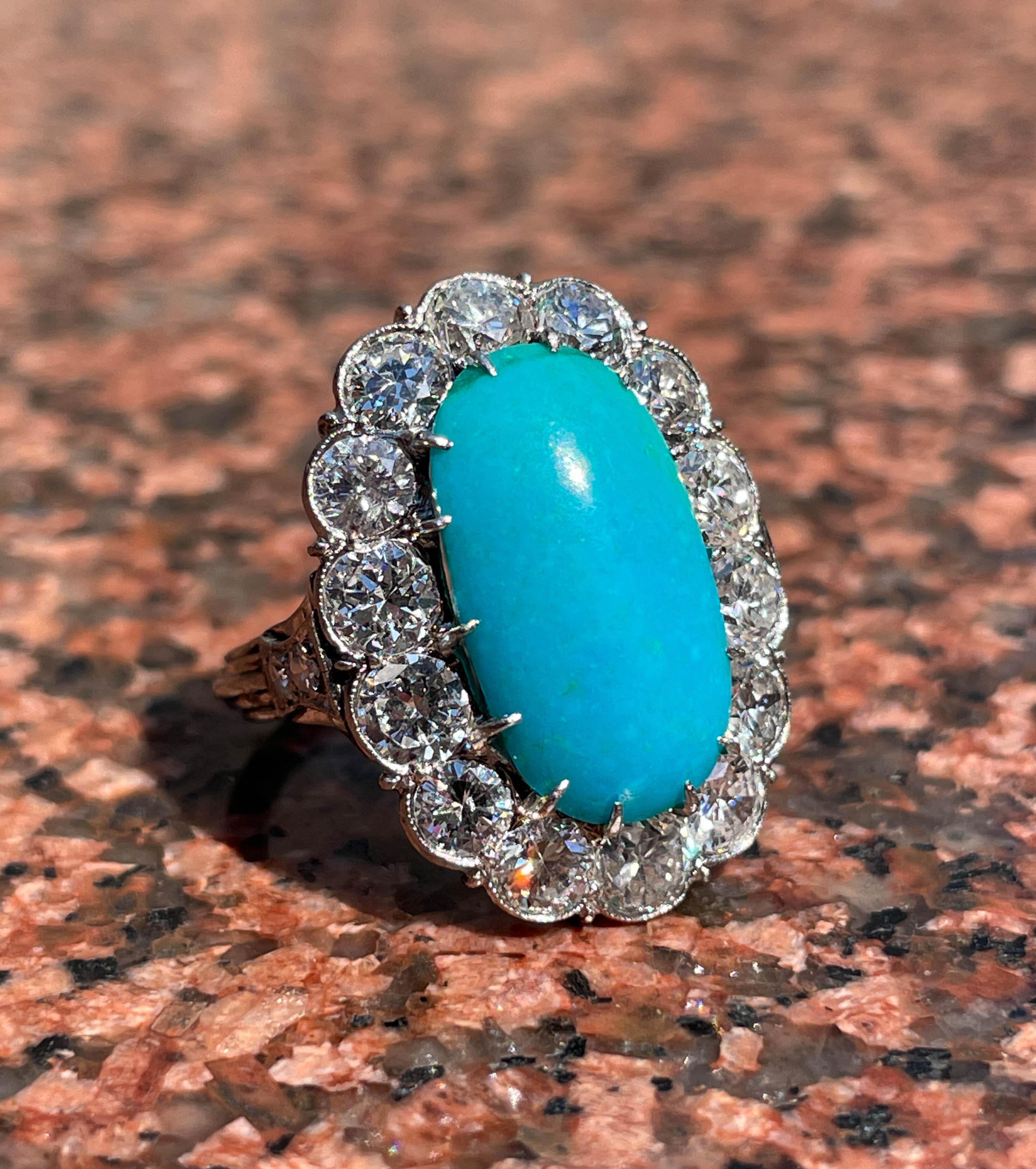 Natural Untreated GIA 8.0ctw Art Deco Turquoise Diamond Platinum Cluster Ring  9