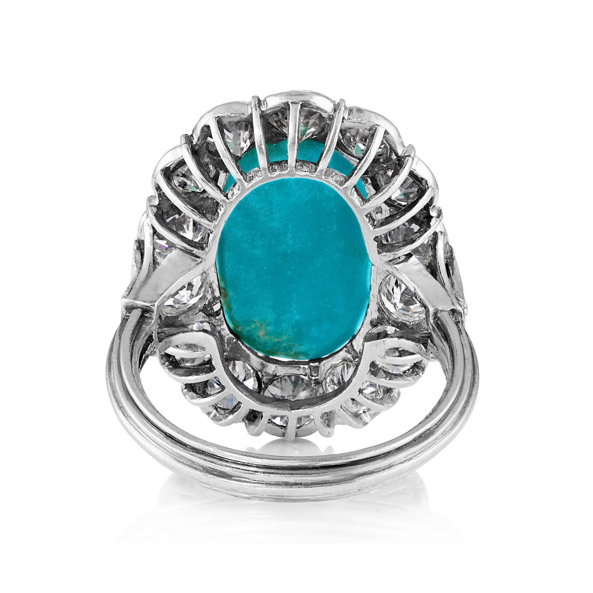Women's Natural Untreated GIA 8.0ctw Art Deco Turquoise Diamond Platinum Cluster Ring 