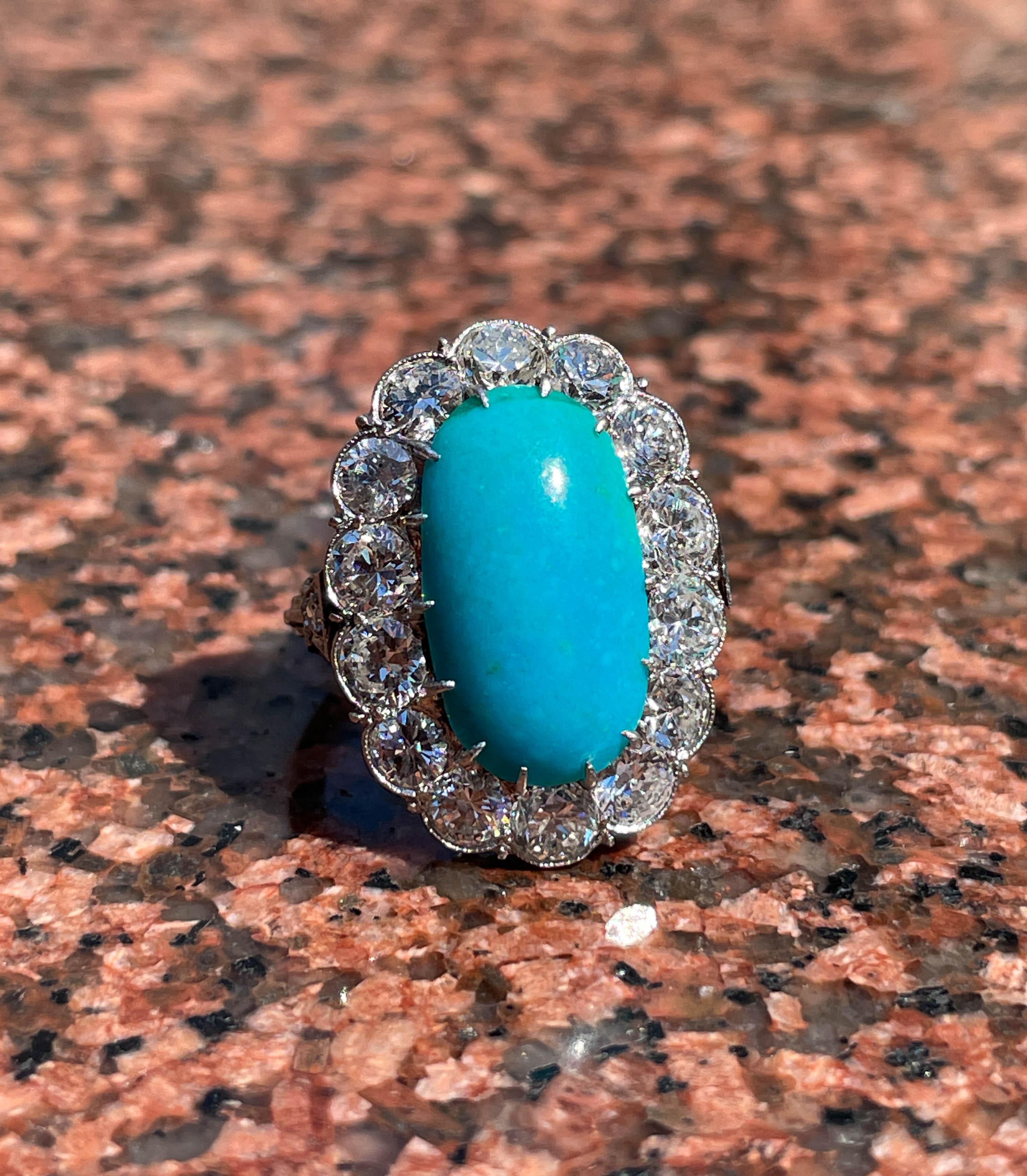 Natural Untreated GIA 8.0ctw Art Deco Turquoise Diamond Platinum Cluster Ring  7
