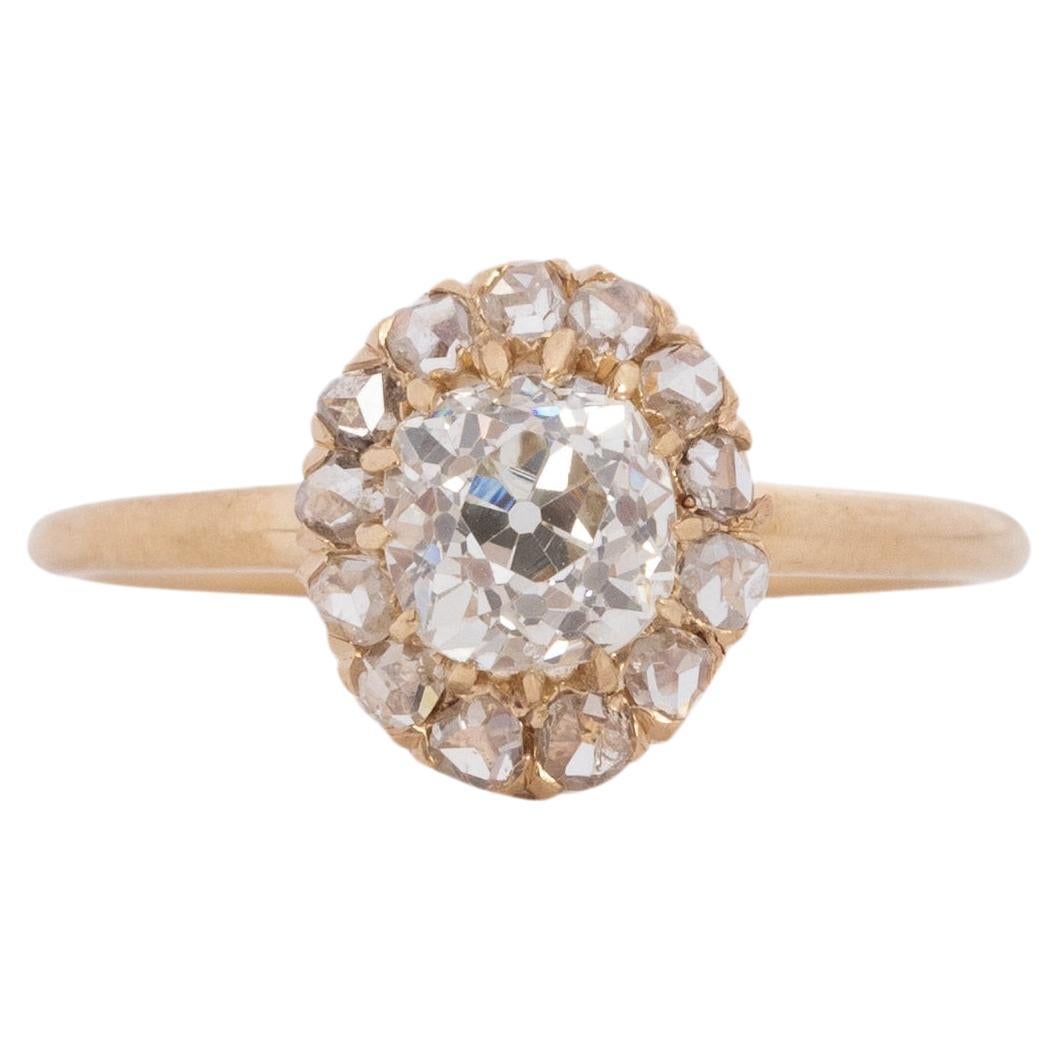 GIA Bague de fiançailles en or jaune 14 carats avec diamant Edwardian de 0,81 carat