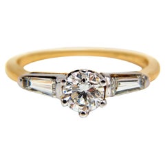 GIA .81 Carat Round Cut Diamond Ring Baguettes 14 Karat H/SI-1 No Black Pepper*
