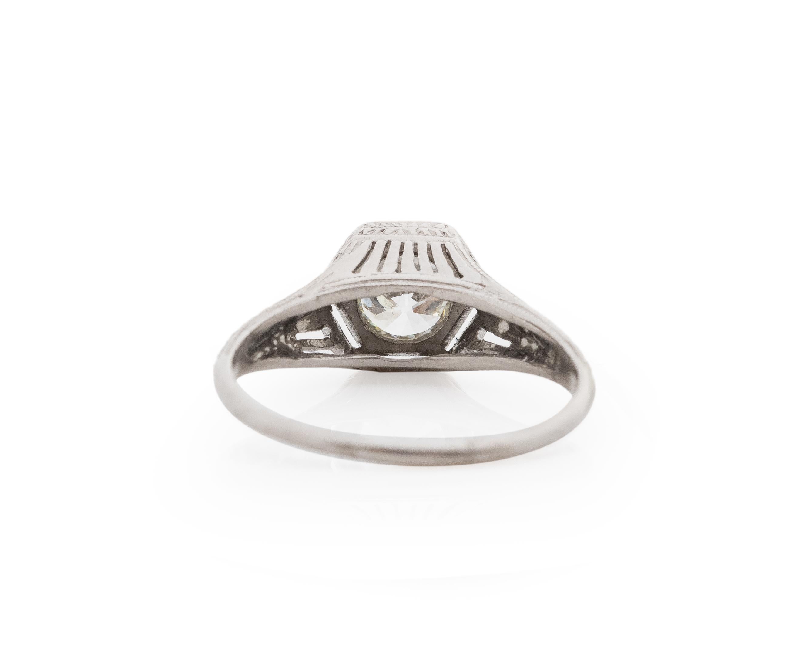 GIA .82 Carat Total Weight Art Deco Diamond Platinum Engagement Ring In Good Condition For Sale In Atlanta, GA