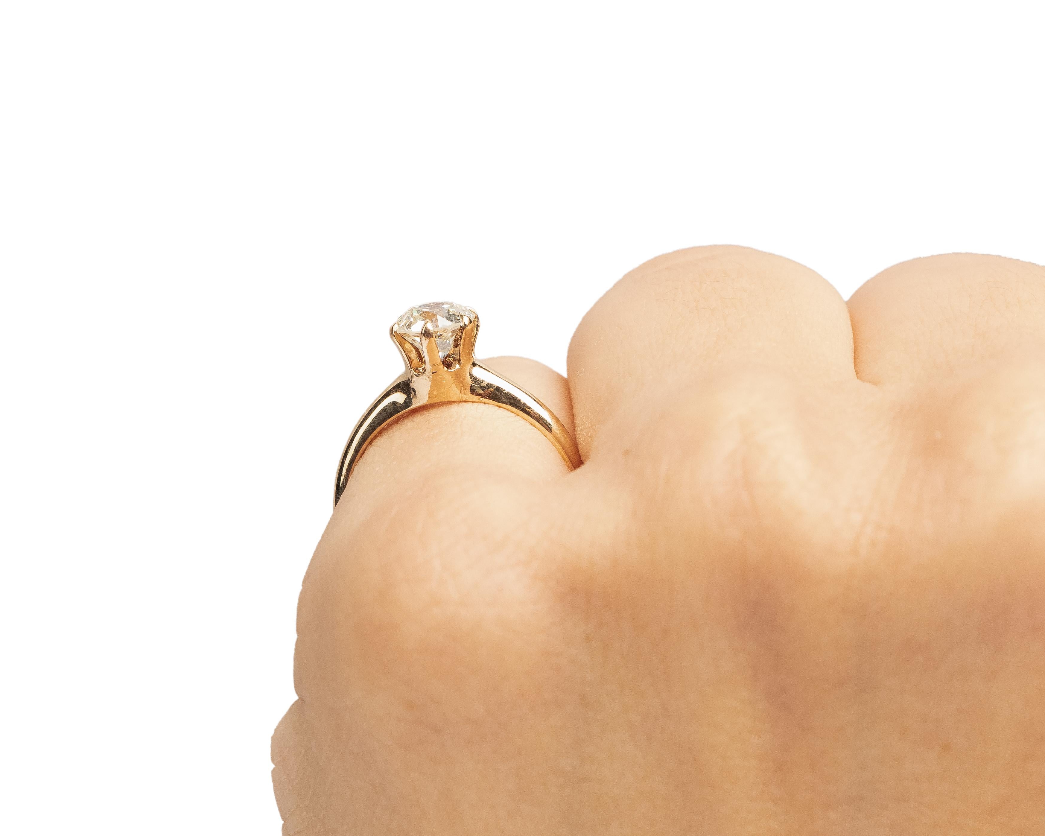 GIA .82 Carat Total Weight Edwardian Diamond 14Karat Yellow Gold Engagement Ring For Sale 1
