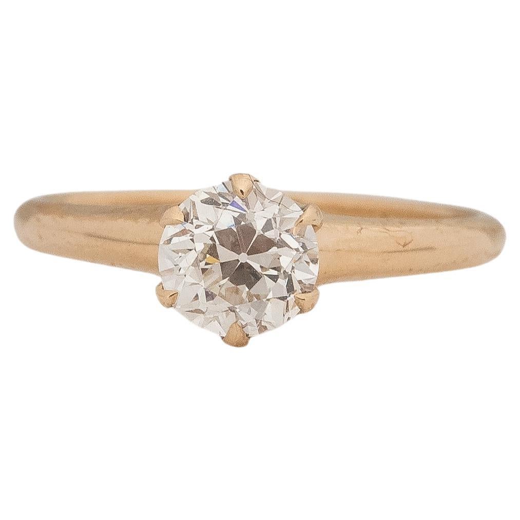 GIA .82 Carat Total Weight Edwardian Diamond 14Karat Yellow Gold Engagement Ring For Sale