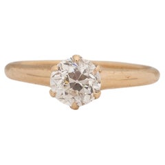 Vintage GIA .82 Carat Total Weight Edwardian Diamond 14Karat Yellow Gold Engagement Ring