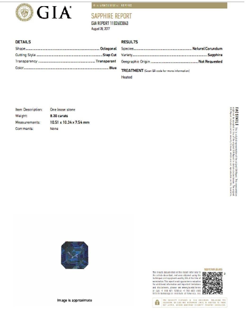 GIA 8.20 Carat Certified Blue Sapphire 2.13 Carat White Diamond Platinum Ring For Sale 7