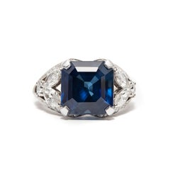 GIA 8.20 Carat Certified Blue Sapphire 2.13 Carat White Diamond Platinum Ring