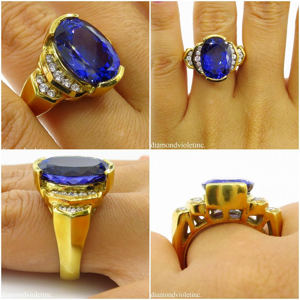 GIA 8.20 Carat Vintage Tanzanite Diamond Engagement Wedding Yellow Gold Ring 7