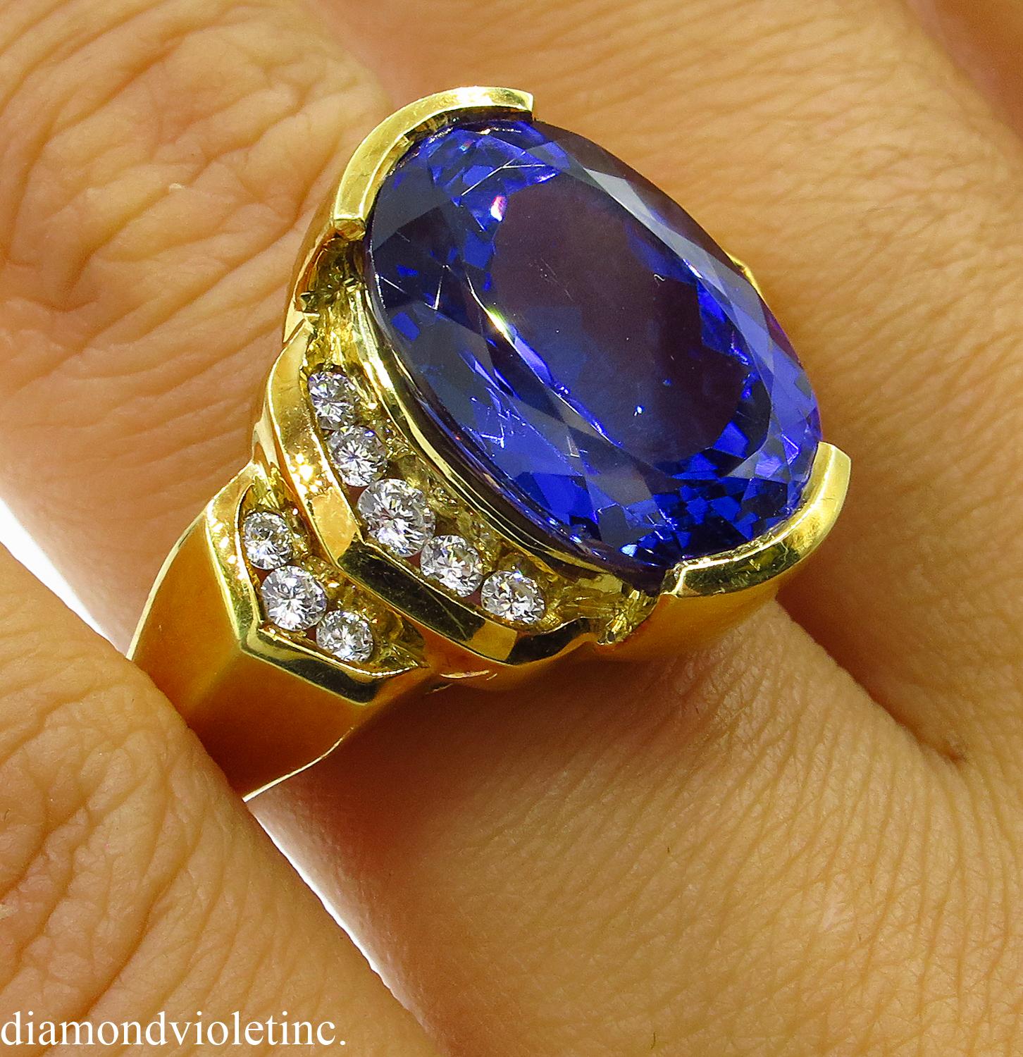 GIA 8.20 Carat Vintage Tanzanite Diamond Engagement Wedding Yellow Gold Ring 9
